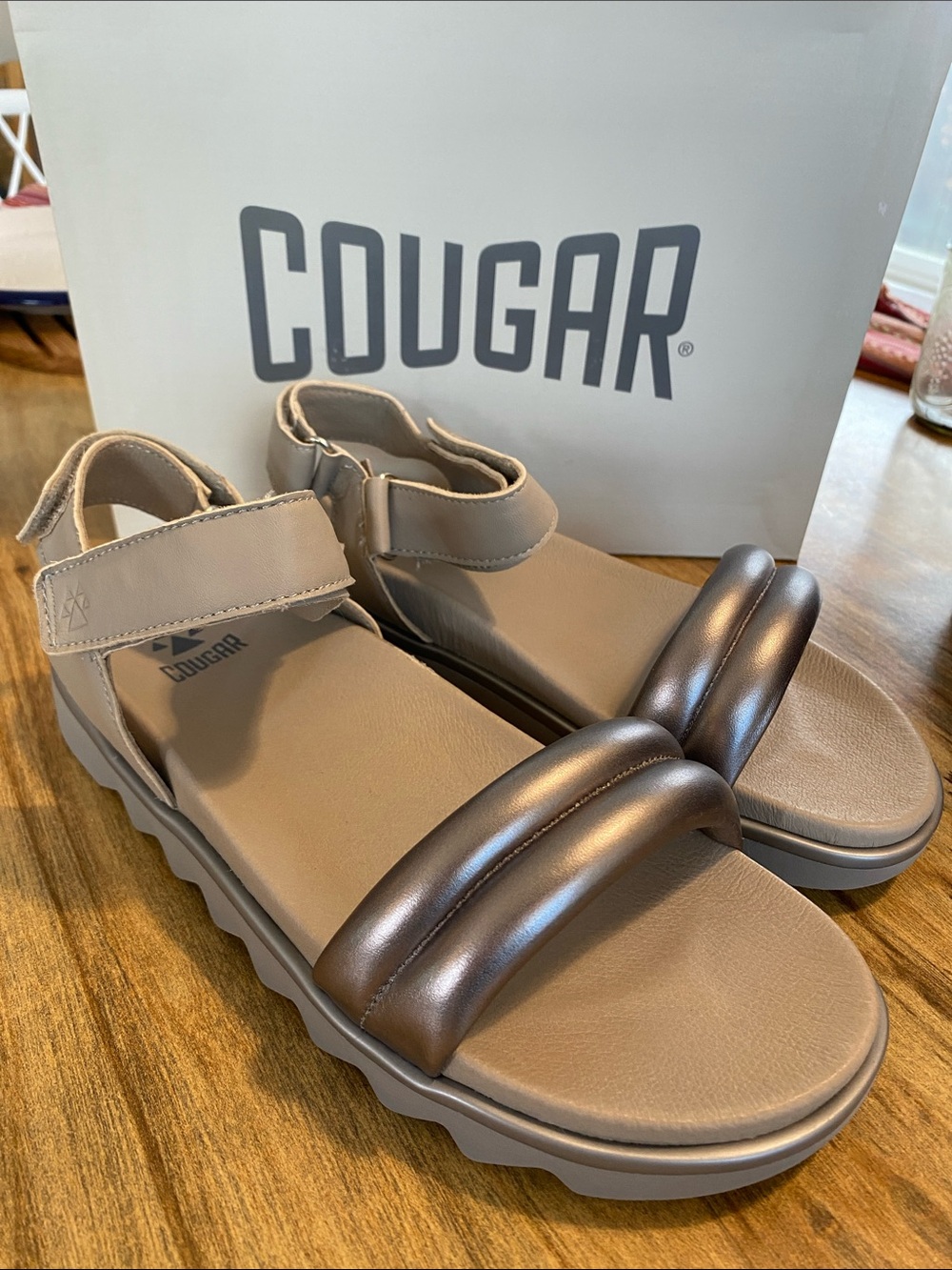 COUGAR Nolo Metallic Silver -Taupe Sandals NIB